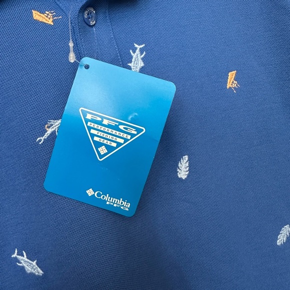NWT Columbia PFG Polo Men’s Large Blue SS Fishing Lure Deep Sea Bait Rig Logo - Picture 2 of 6